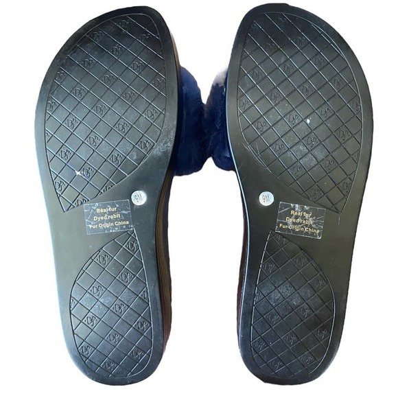 Donald Pliner Women's Blue Furfi Genuine Rabbit Fur Slide Sandal Size 9 - Picture 3 of 7